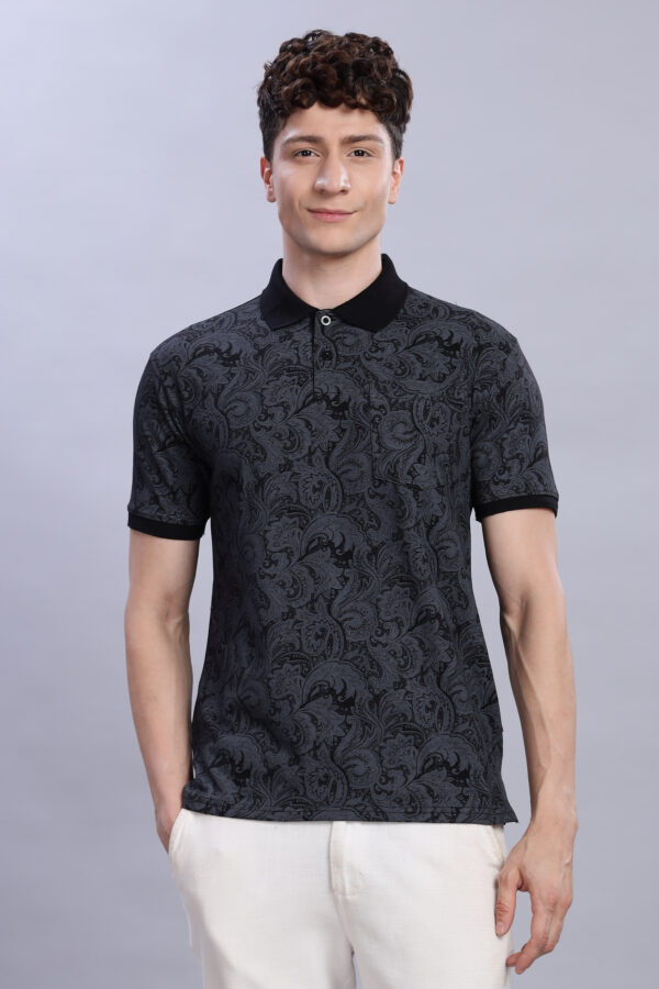 Black Paisley Print Polo T-Shirt