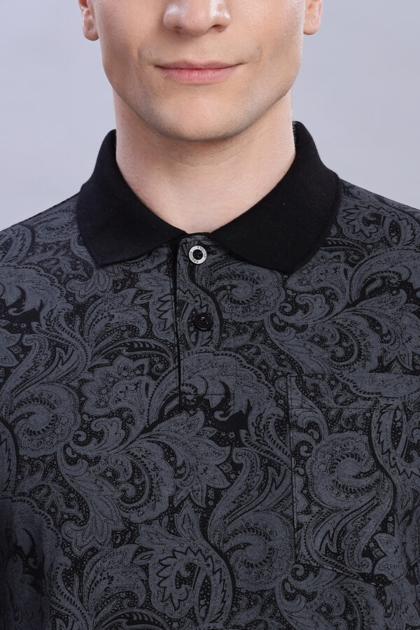 Buy Black Paisley Print Polo T-Shirt Online