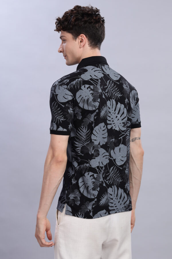 Buy Black & ligh Grey Tropical Leaf Print Polo T-Shirt Online