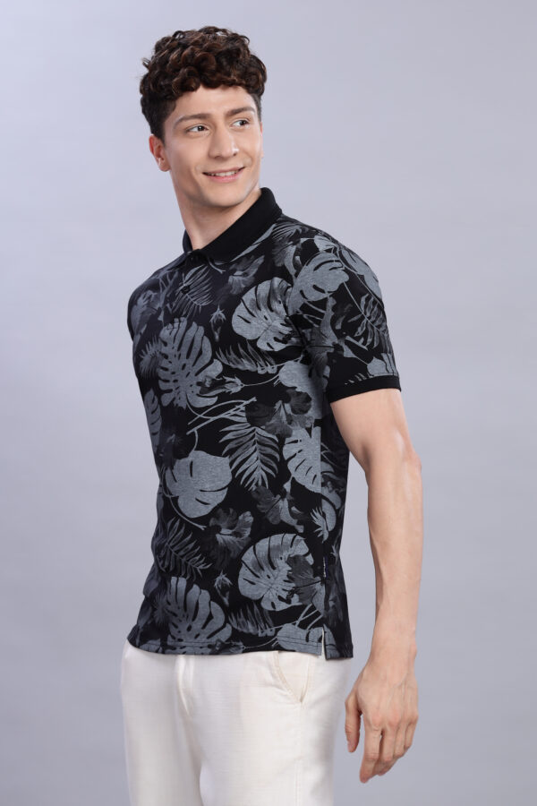 buy online Black & ligh Grey Tropical Leaf Print Polo T-Shirt for men