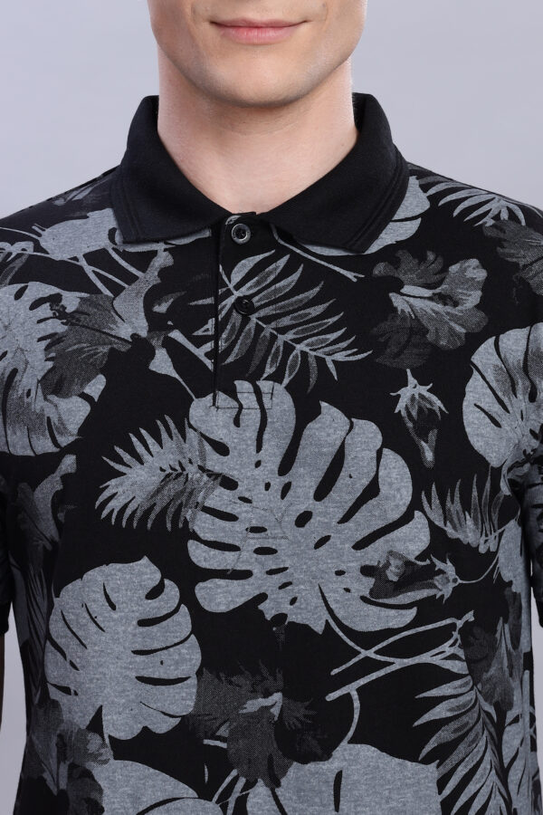 Buy stylish Black & ligh Grey Tropical Leaf Print Polo T-Shirt