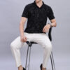Buy stylish Black & Grey Tropical Leaf Print Polo T-Shirt
