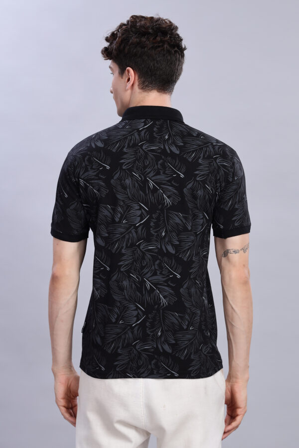 Best Black & Grey Tropical Leaf Print Polo T-Shirt buy