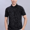 Buy Black & Grey Tropical Leaf Print Polo T-Shirt Online