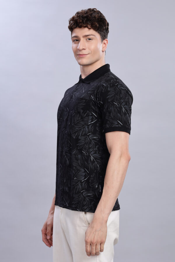 Buy Black & Grey Tropical Leaf Print Polo T-Shirt