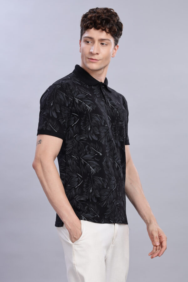 buy online Black & Grey Tropical Leaf Print T-Shirt for men