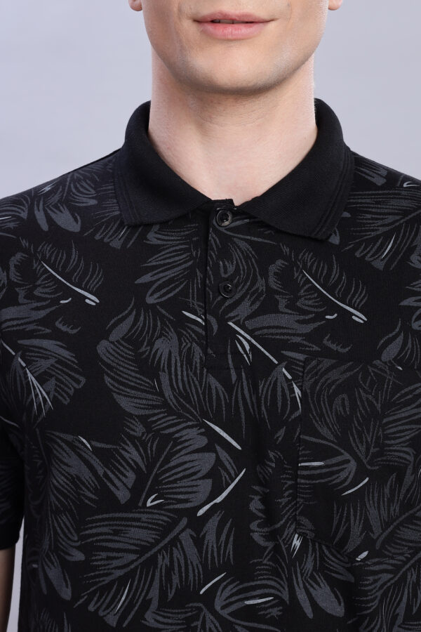 buy online Black & Grey Tropical Leaf Print Polo T-Shirt for men