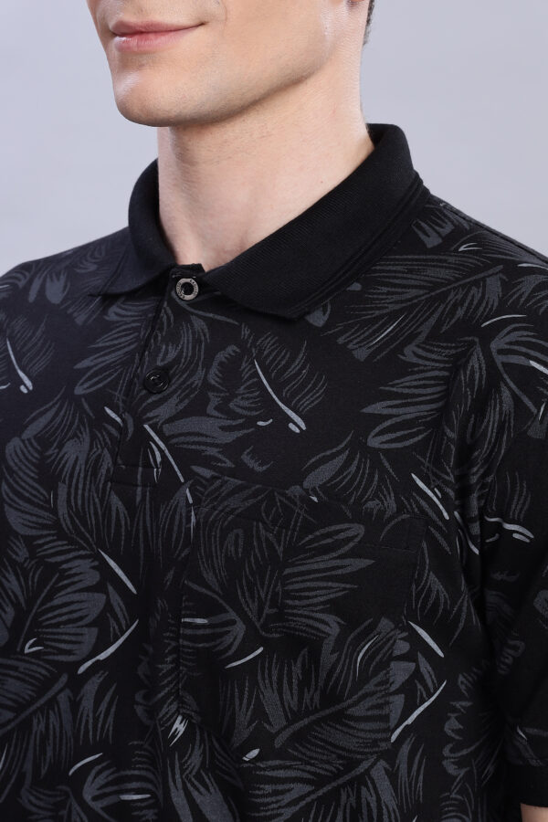 buy online Black & Grey Tropical Leaf Print Polo T-Shirt