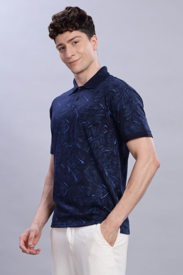 Buy stylish Navy Blue Tropical Print Polo T-Shirt