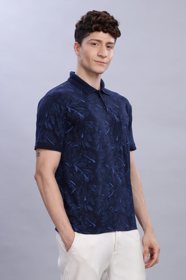 Buy Navy Blue Tropical Print Polo T-Shirt