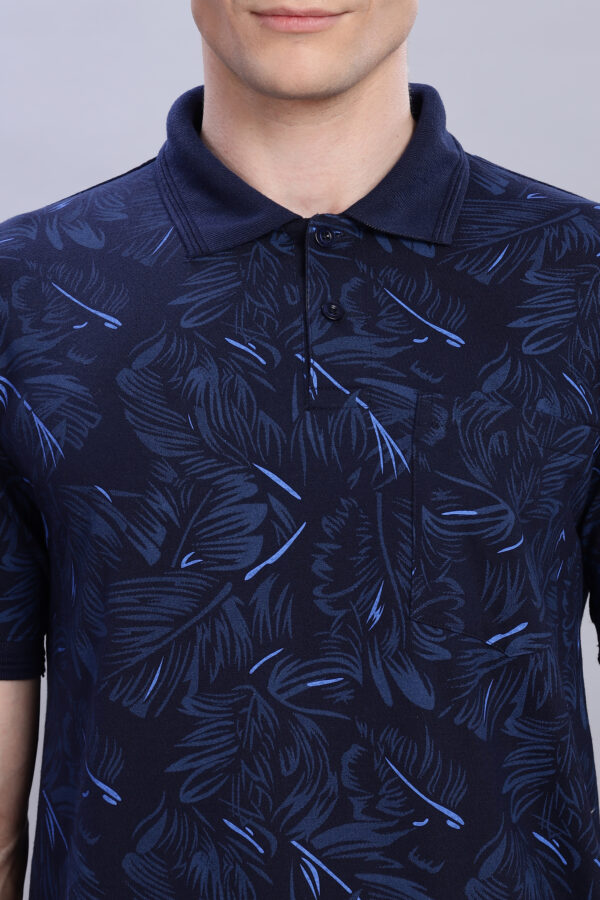 Best Navy Blue Tropical Print Polo T-Shirt buy