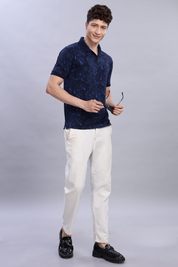 Buy Navy Blue Tropical Print Polo T-Shirt Online