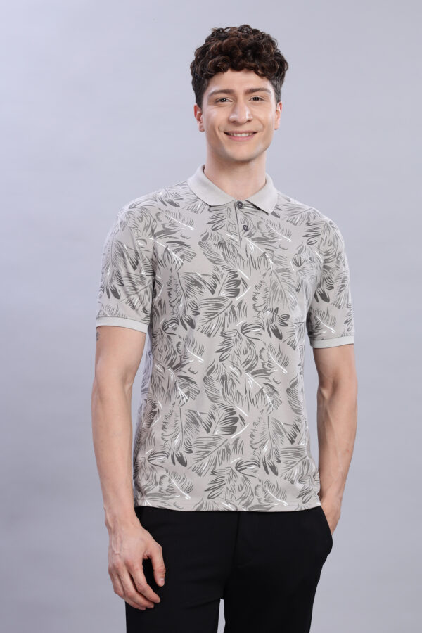 Leaf Print Polo T-Shirt