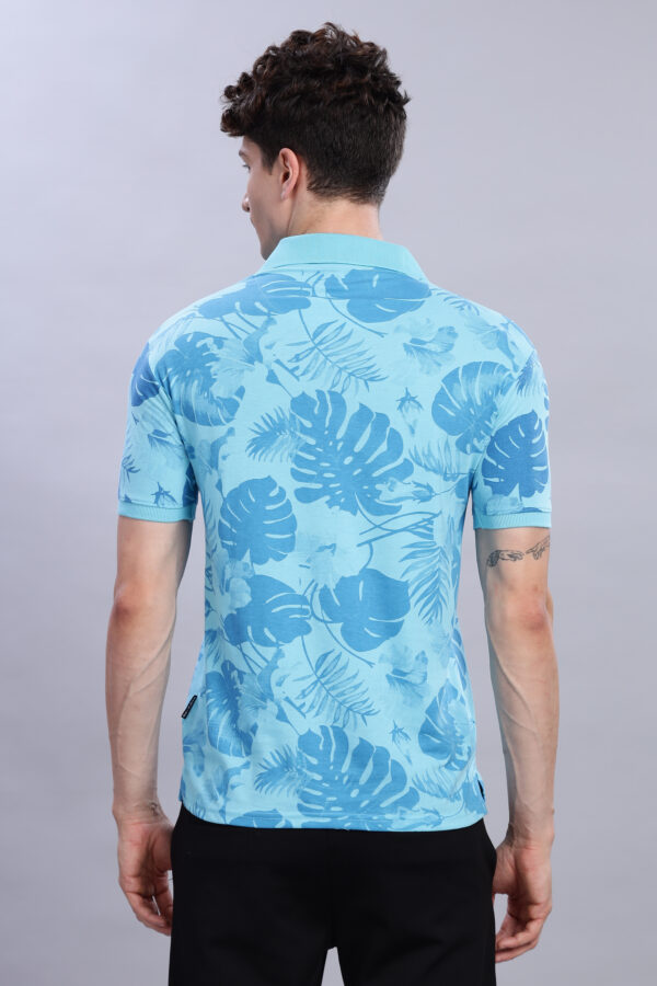 Buy Low price Sky Blue Leaf Print Polo T-Shirt