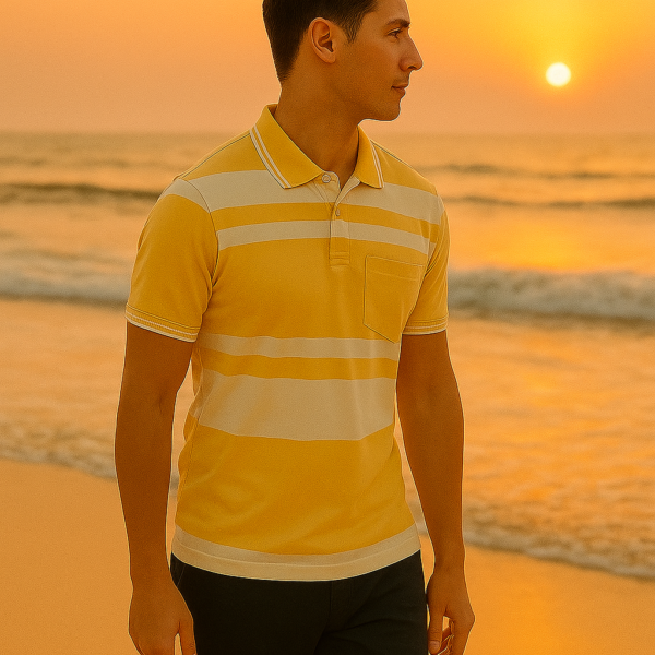 Sunset Yellow Striped Polo T-Shirt for Men