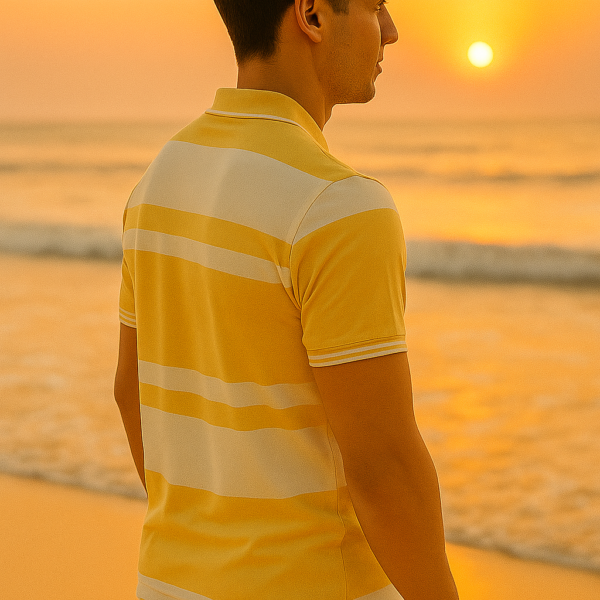 Sunset Yellow Striped Polo T-Shirt for Men