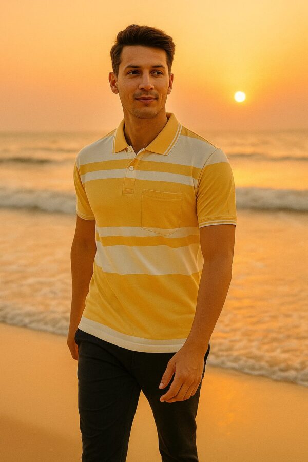 Sunset Yellow Striped Polo T-Shirt for Men