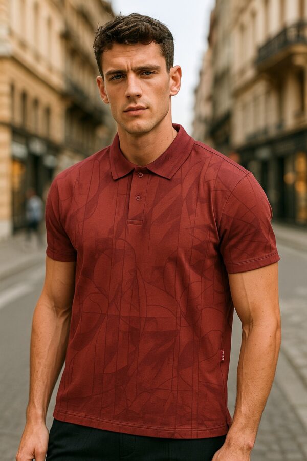 Exquiso Maroon Premium Patterned Polo T-Shirt for Men